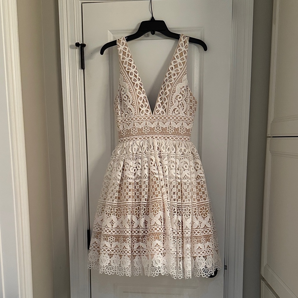 Angela & Alison Ivory Lace Mini Dress